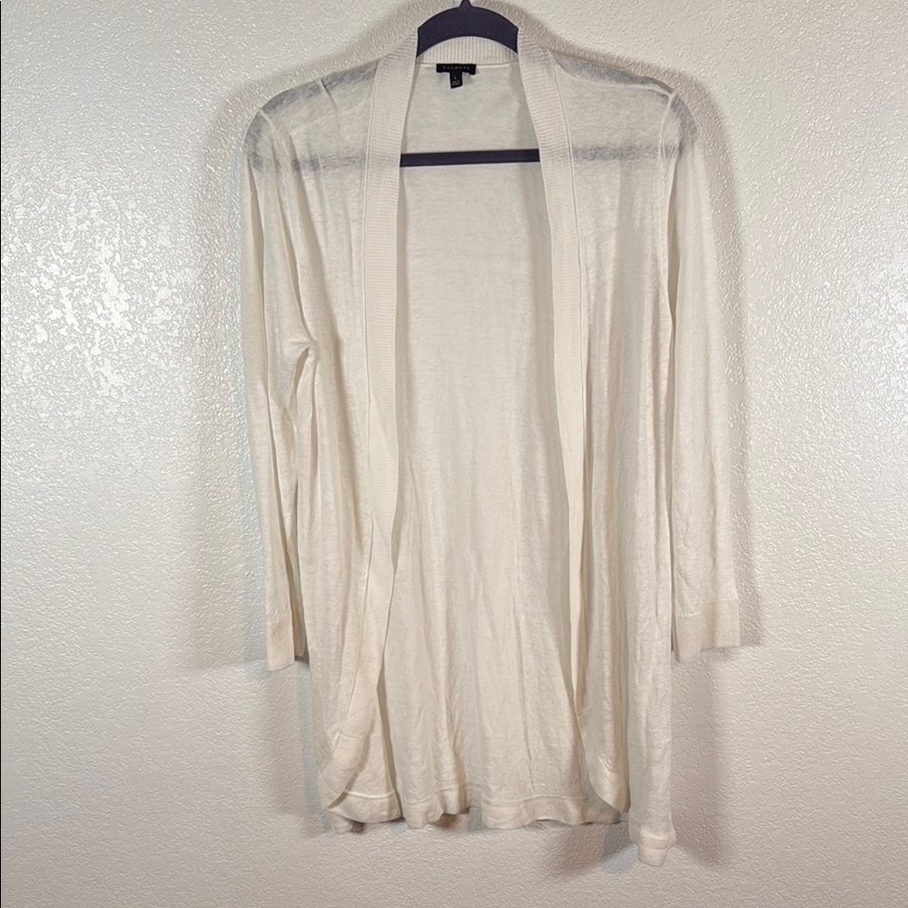 Talbots White Linen Long Line 3/4 Sleeve Cardigan Size Large